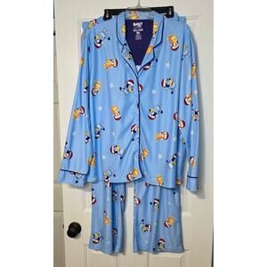 Briefly Stated Bluey Womens Pajamas Christmas Blue Fleece XXL Bandit‎ Santa Hats